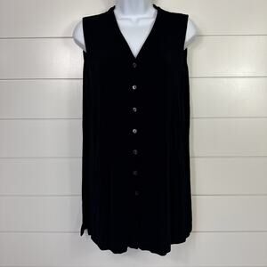 Chico's Travelers Ribbed Sleeveless Button Front Vest Black sz 1 / Medium